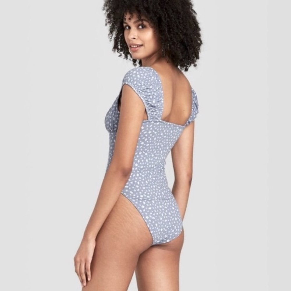 Blue and White floral Milkmaid  Bodysuit - Picture 5 of 6